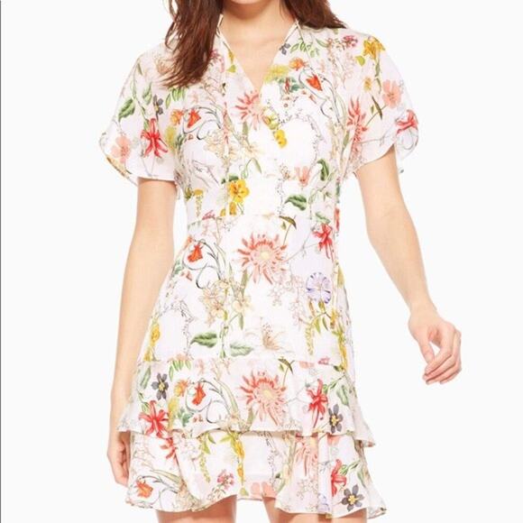 PARKER Natalie Multi floral ruffle hem mini silk dress size US 4 - Picture 1 of 7